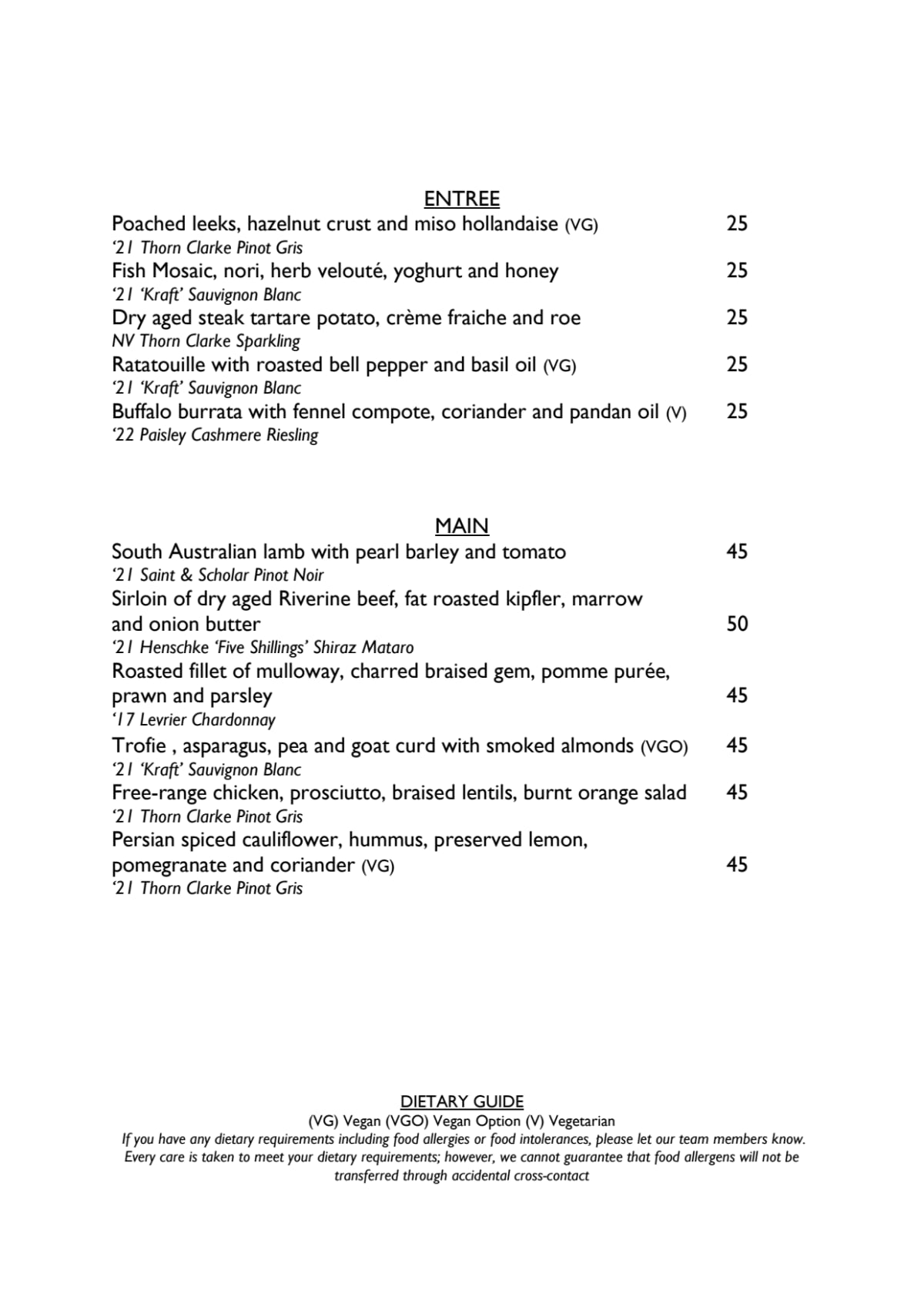 Menu 2024 The Cellar Kitchen in Rowland Flat TheFork