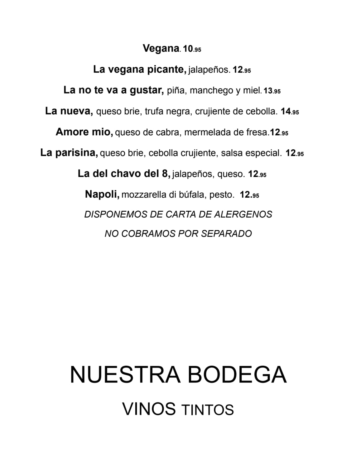 Buenissimo Burger menu