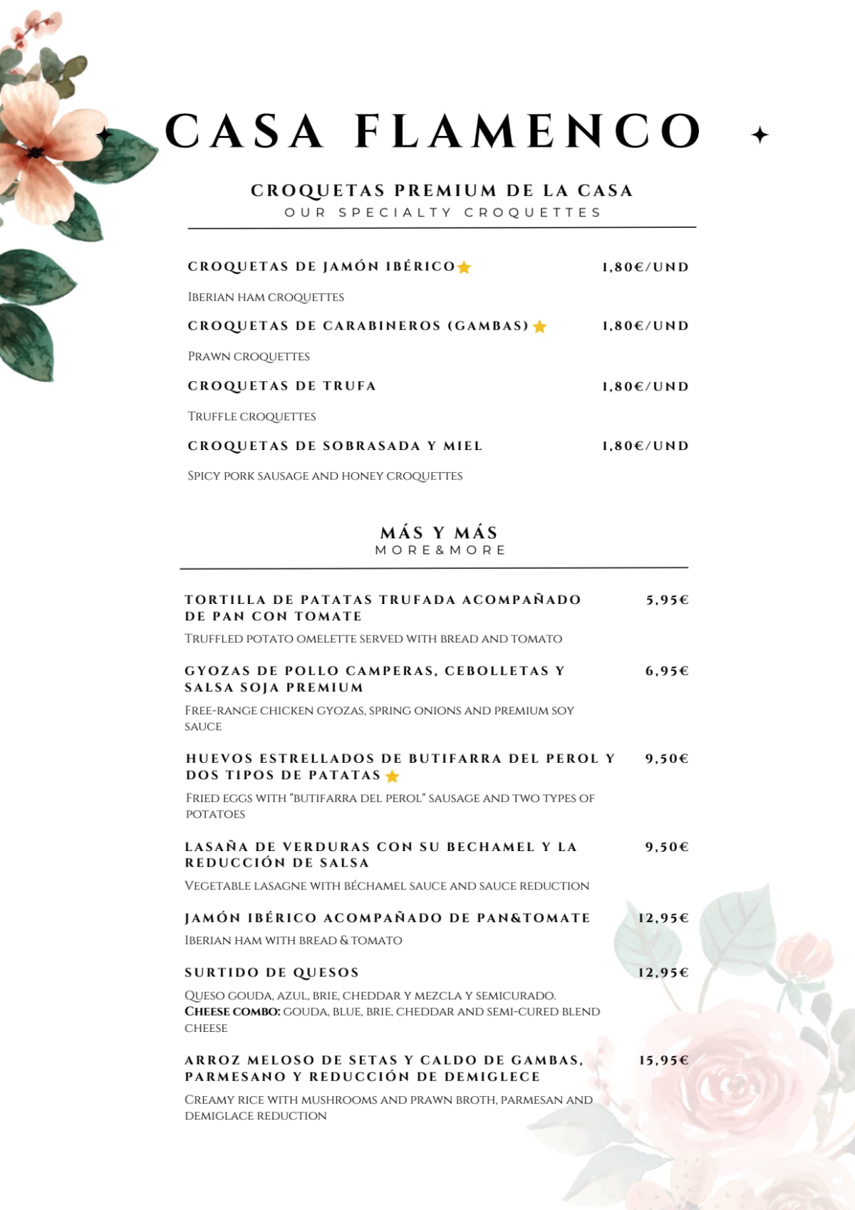 Casa Flamenco menu