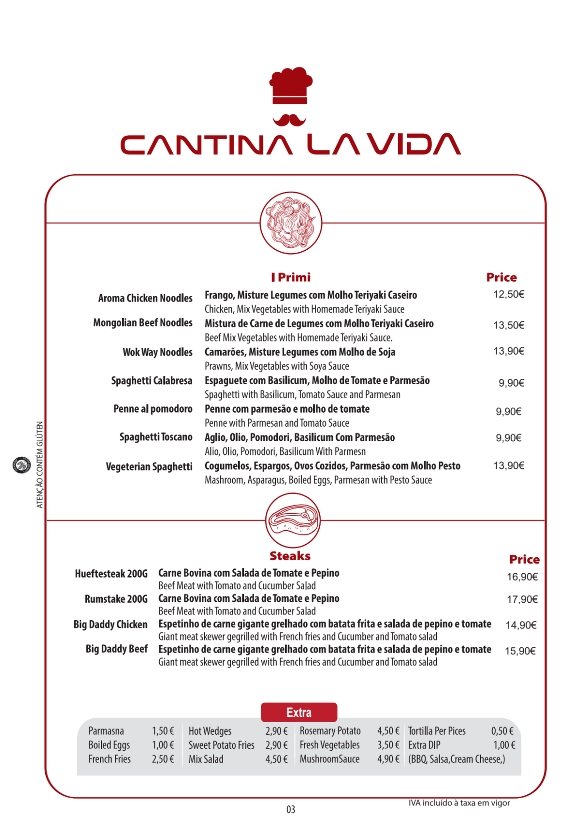 Cantina La Vida menu