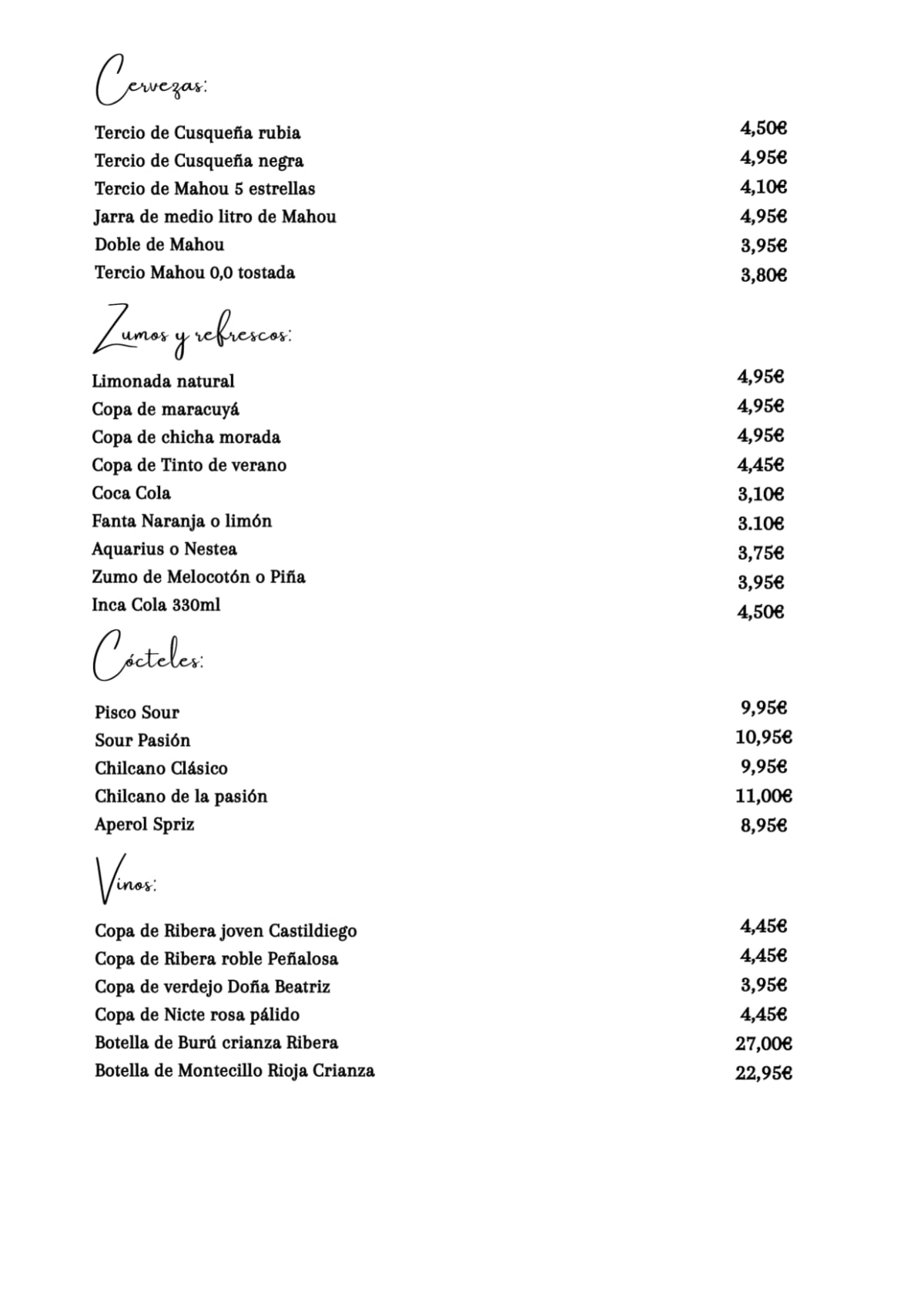 Cevicheria San Joaquín menu