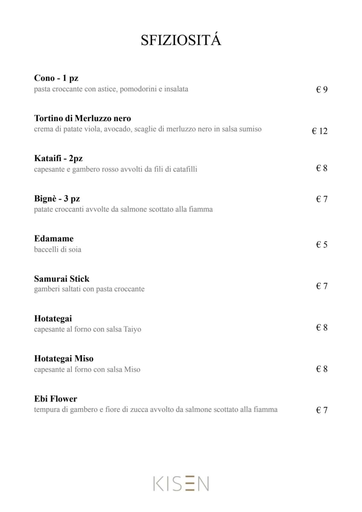 Kisen Mora menu