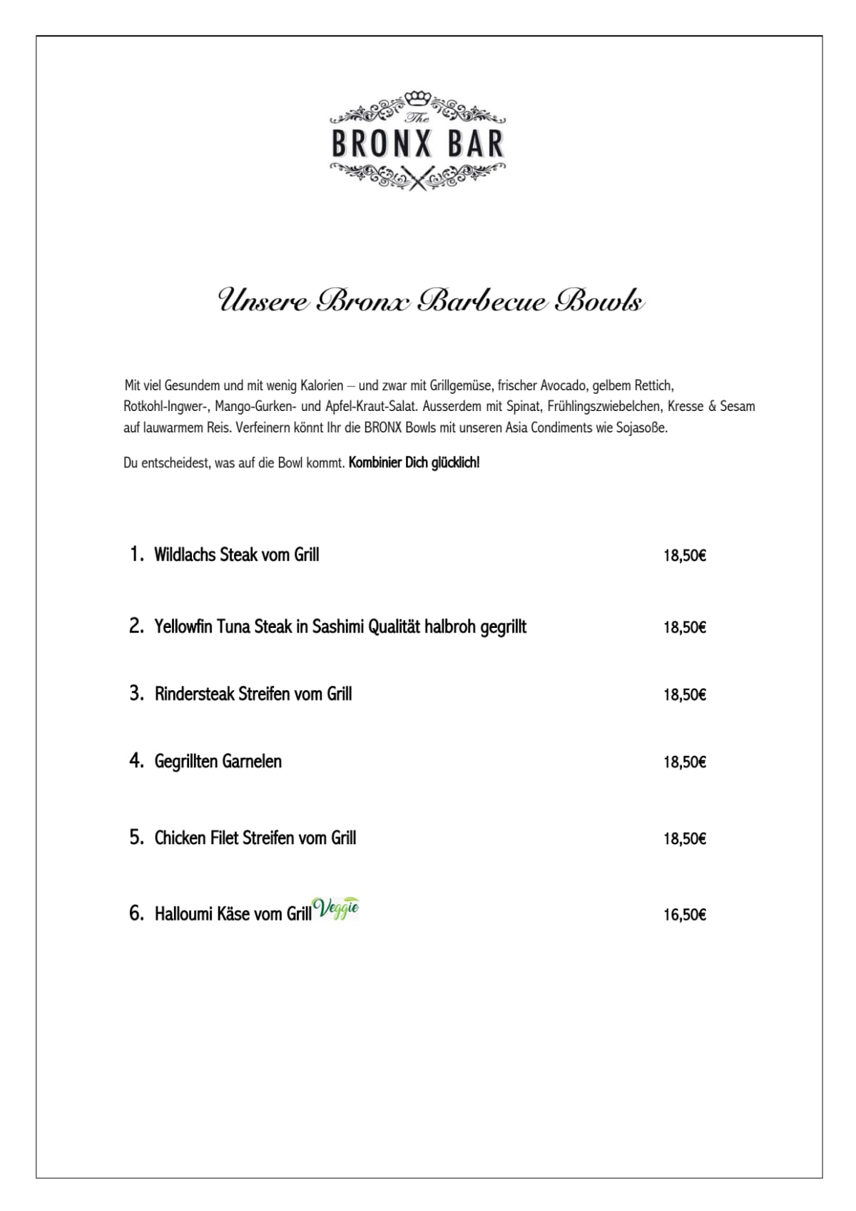 Menu 2024 The Bronx Bar in Düsseldorf TheFork