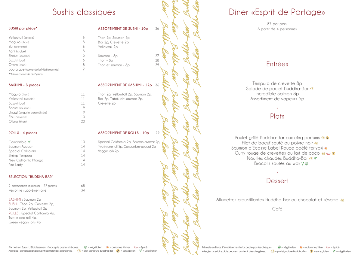 Buddha Bar Paris menu