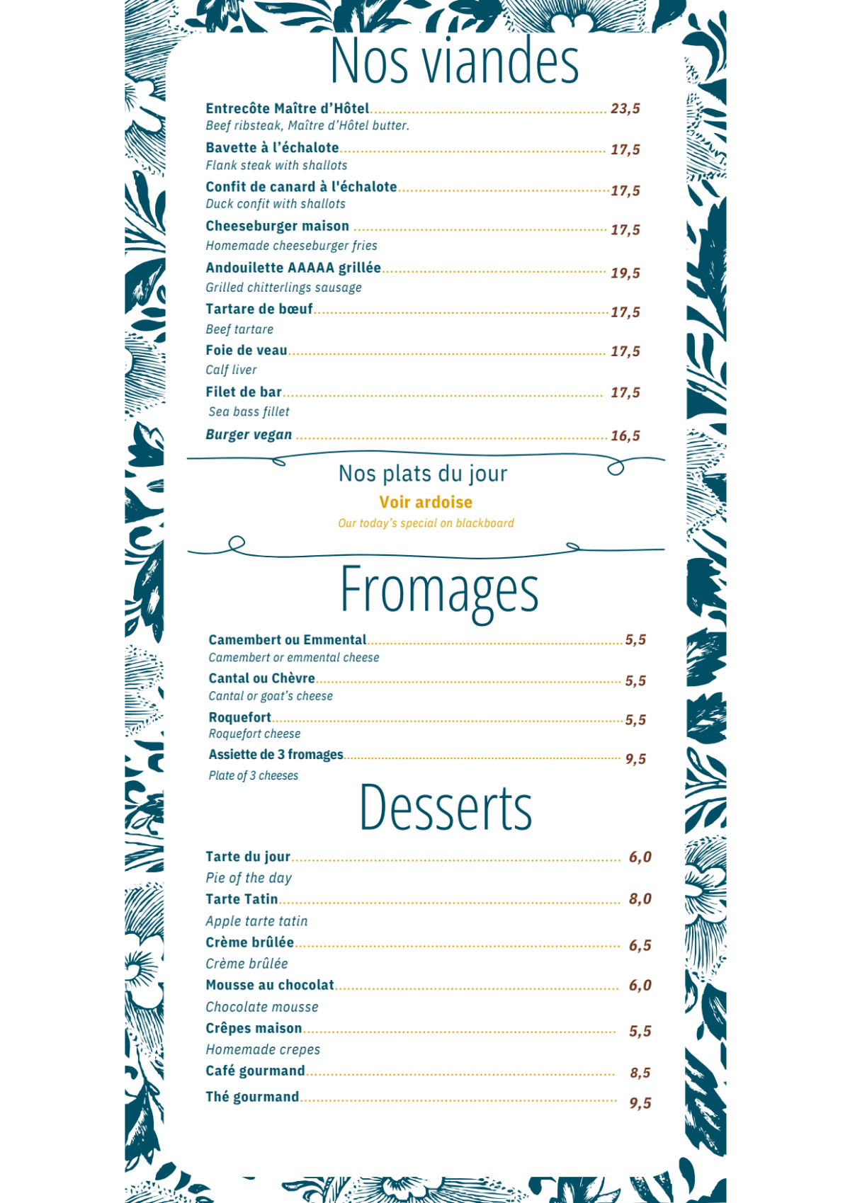 L'Esplanade Brasserie menu