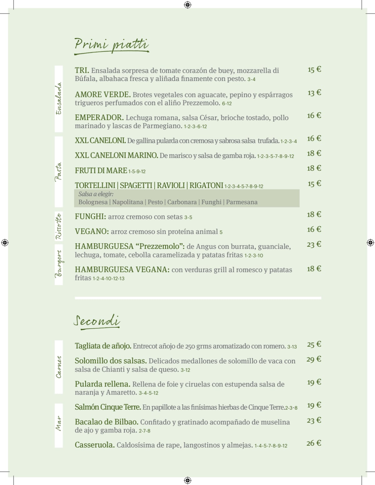 Prezzemolo menu