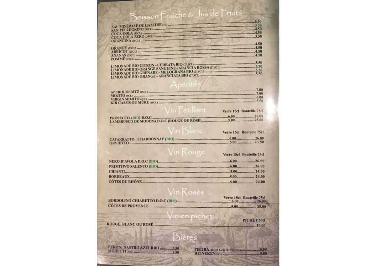 Pizzeria saint paolo menu