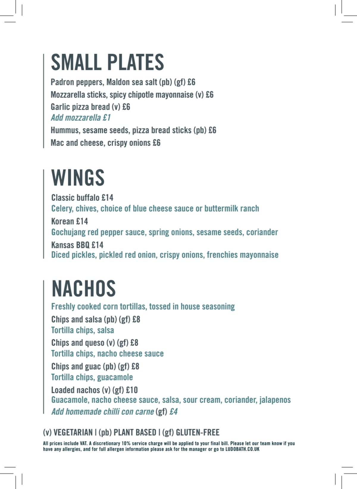 Menu 2023 Ludo Sports Bar & Kitchen in Bath TheFork