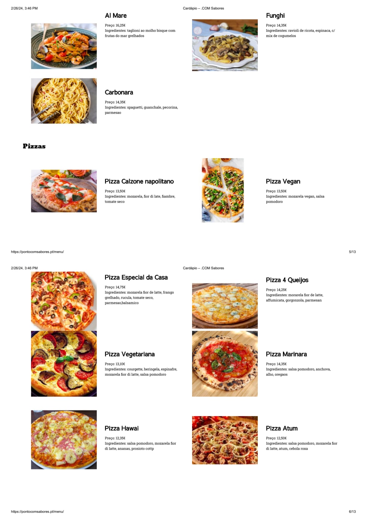 .COM Sabores Pizzaria & Restaurante menu