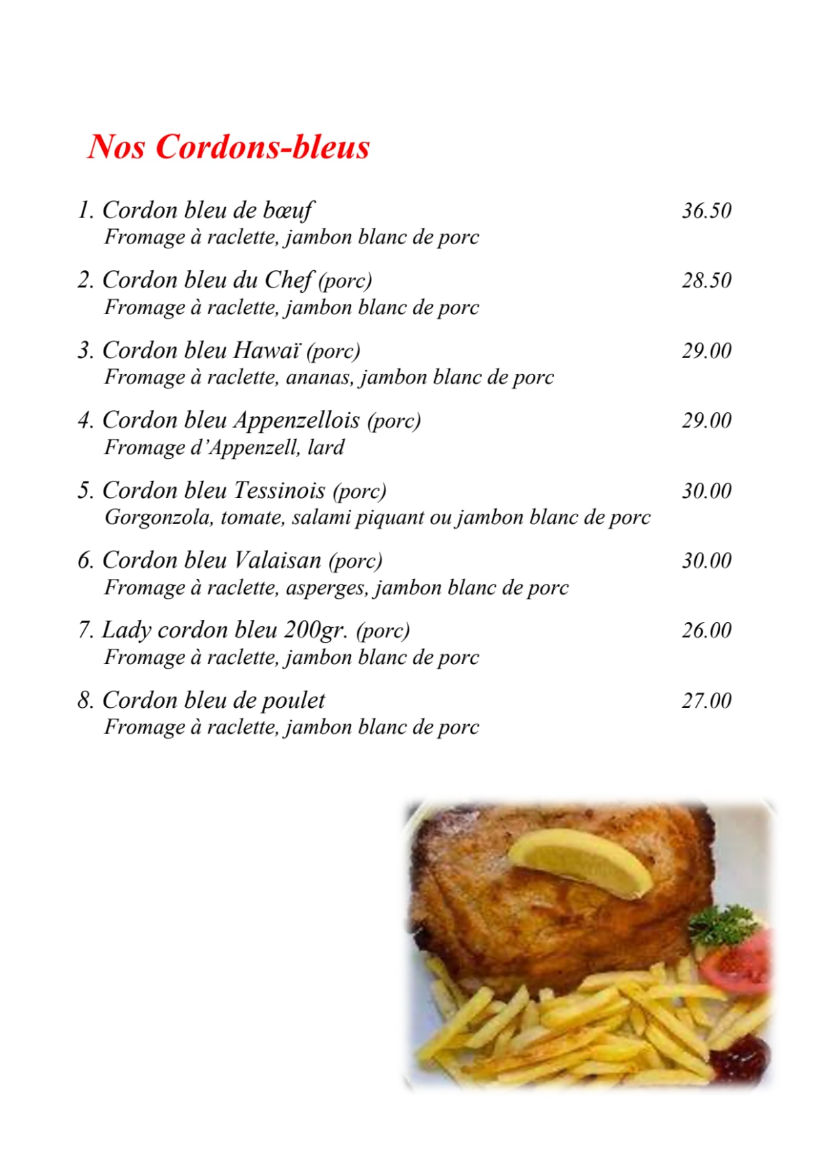 La Cantina Chez Marco menu