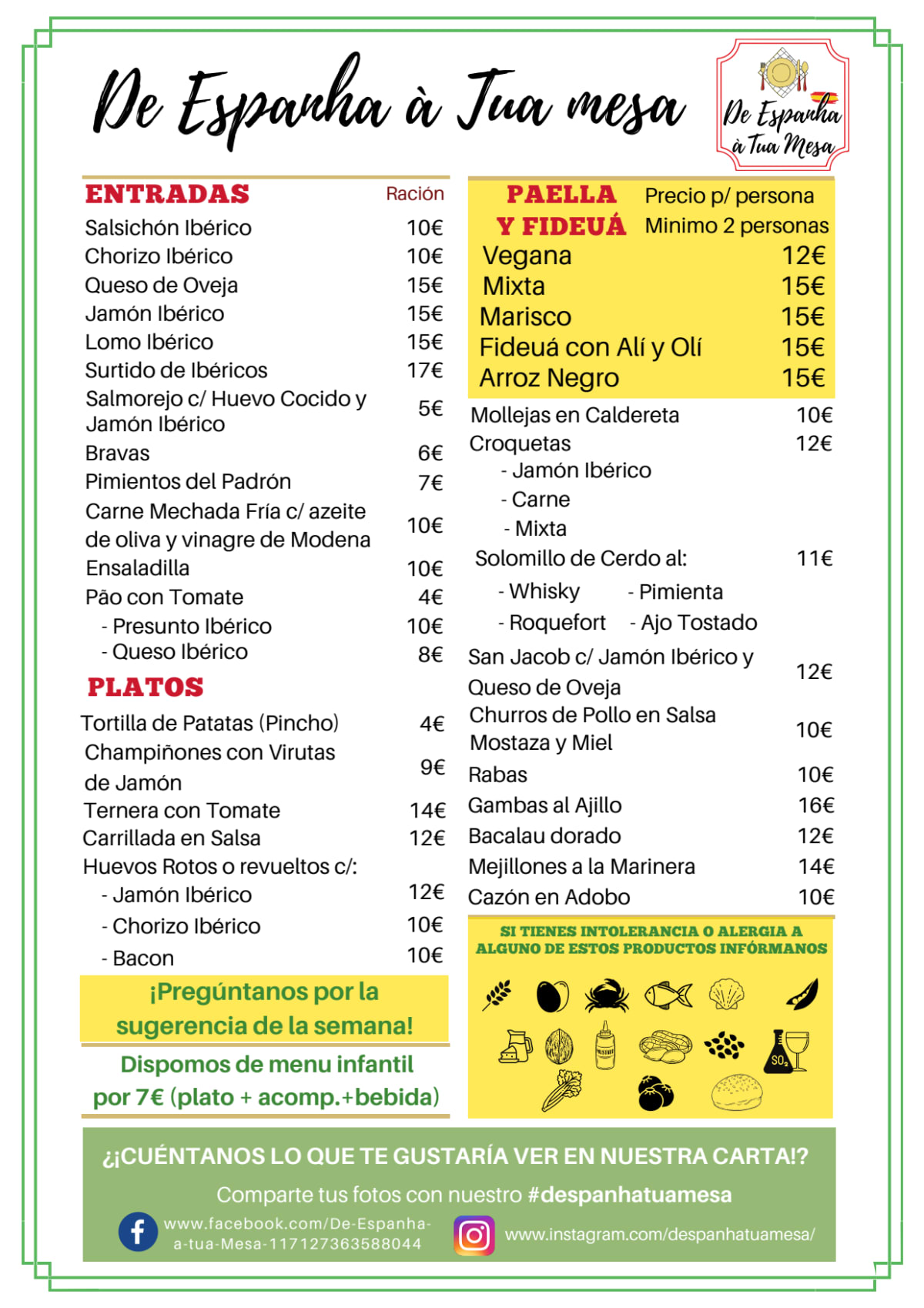 De Espanha à Tua Mesa menu