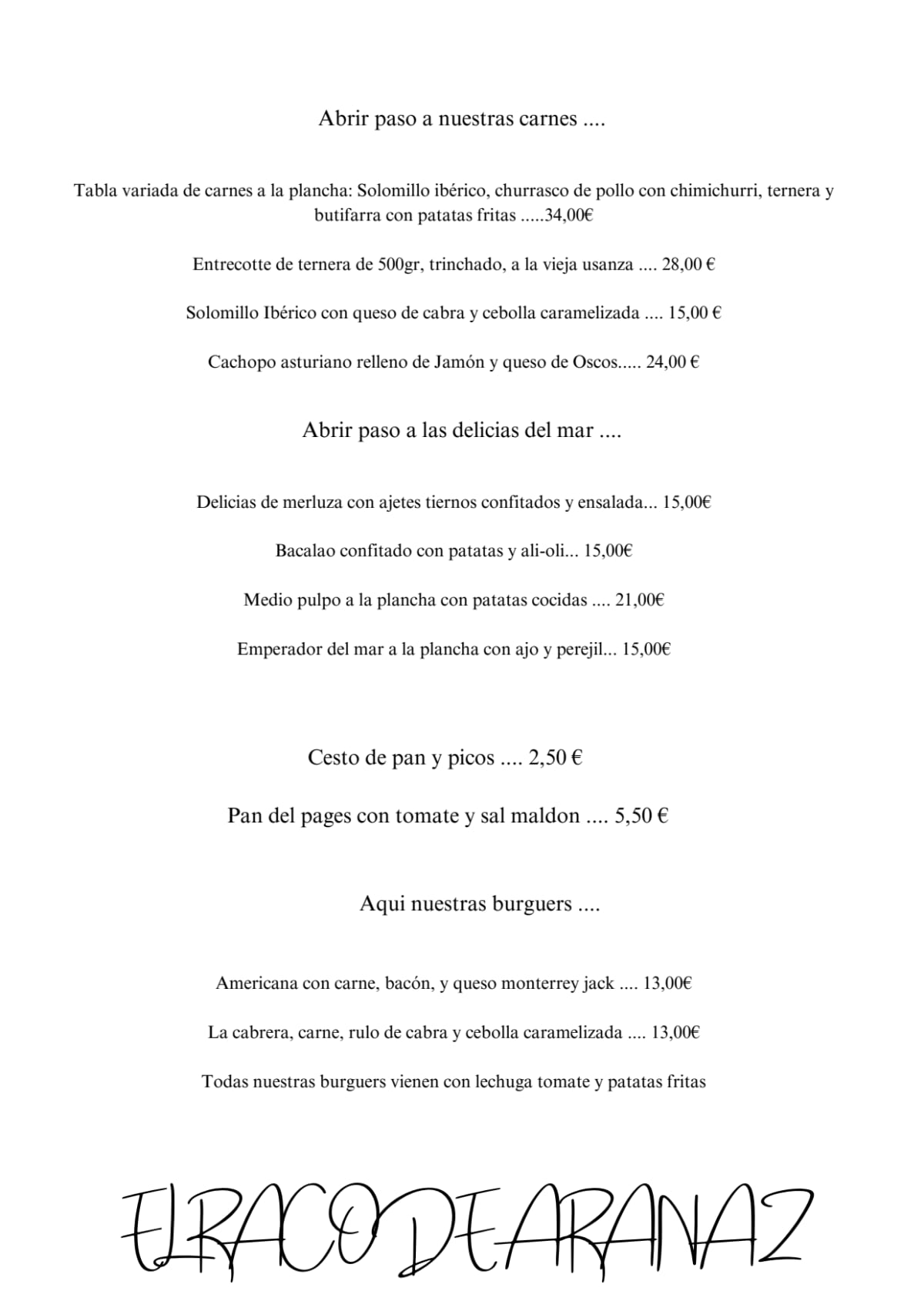 El Racó de Aranaz menu