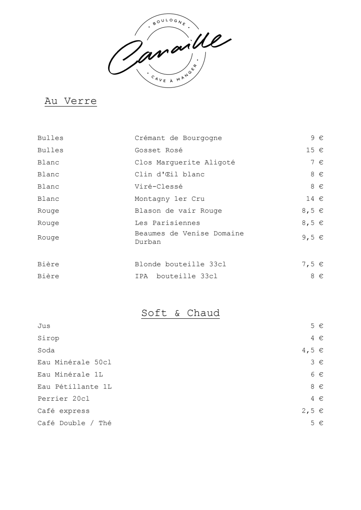 Canaille  menu