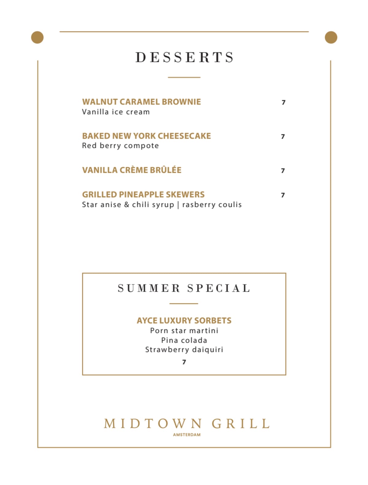 Midtown Grill (Marriott Hotel) menu