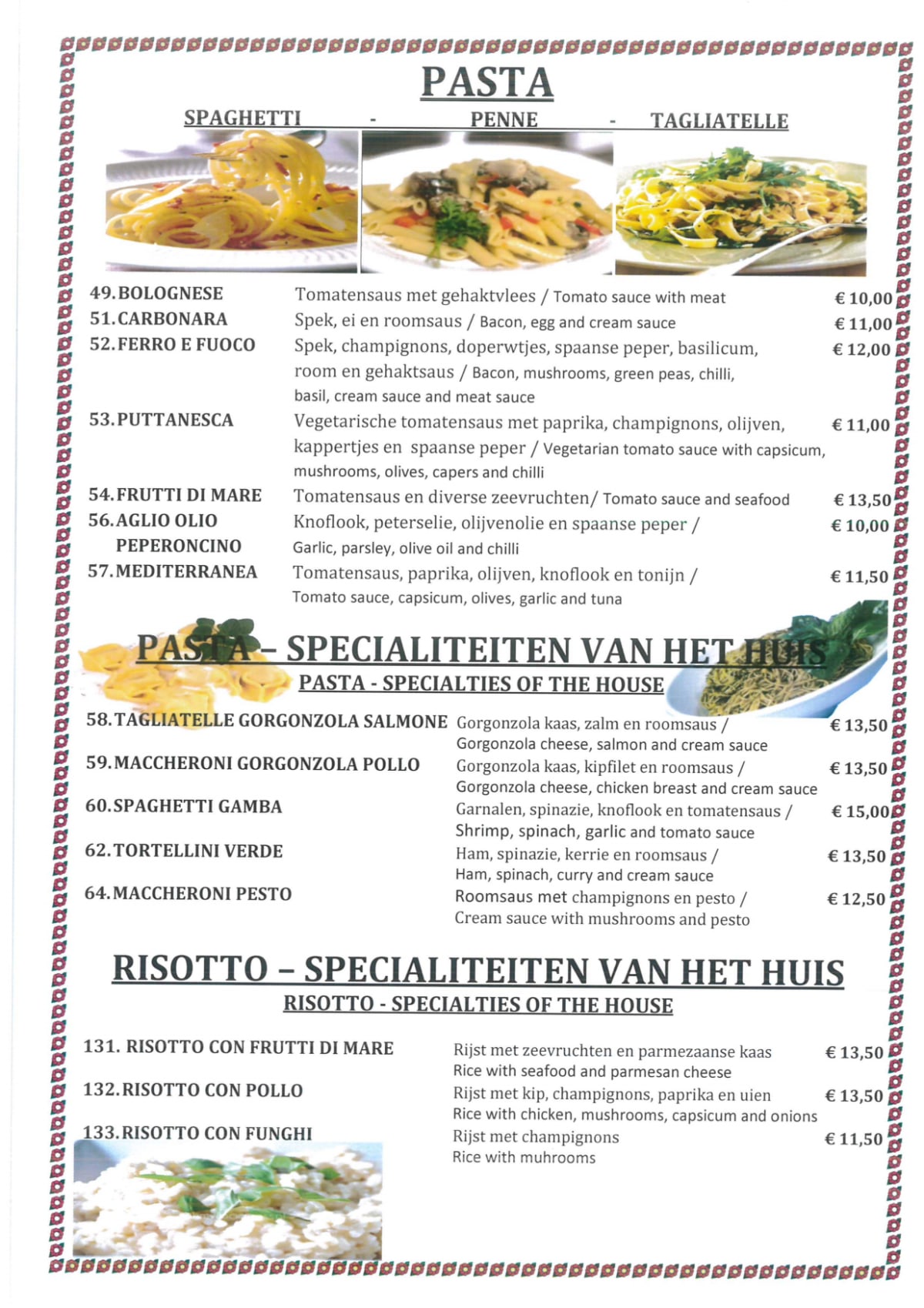 Monte Verde menu