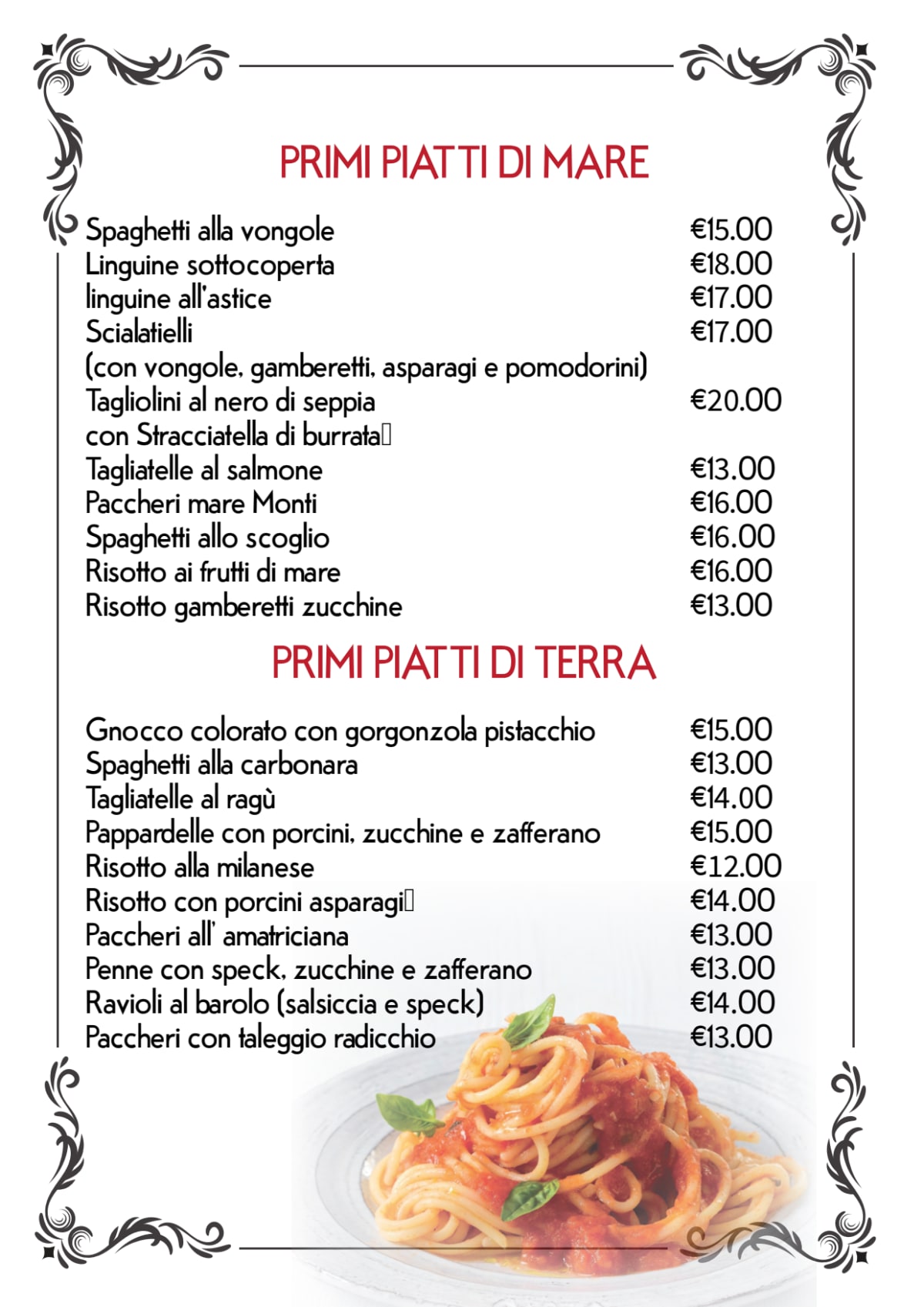 Terra Mare menu