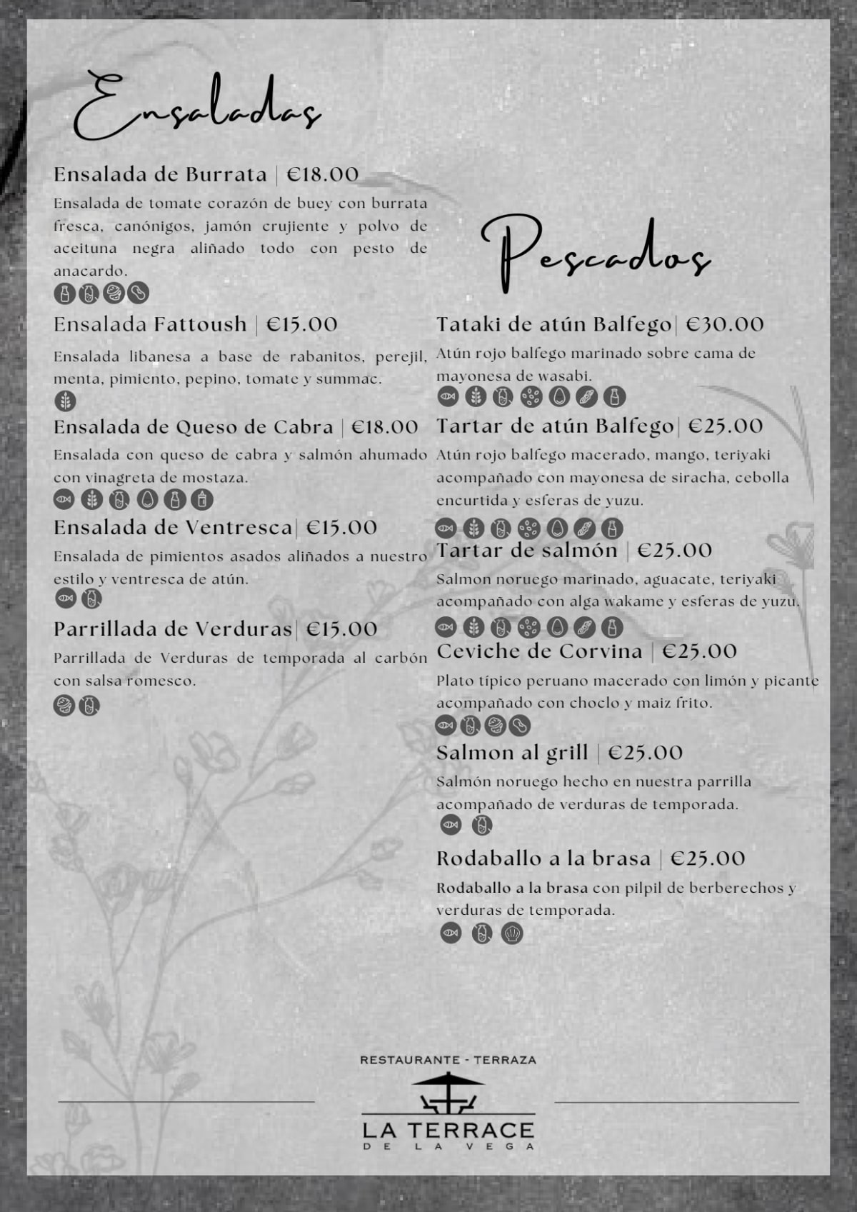 La Terrace de la Vega menu