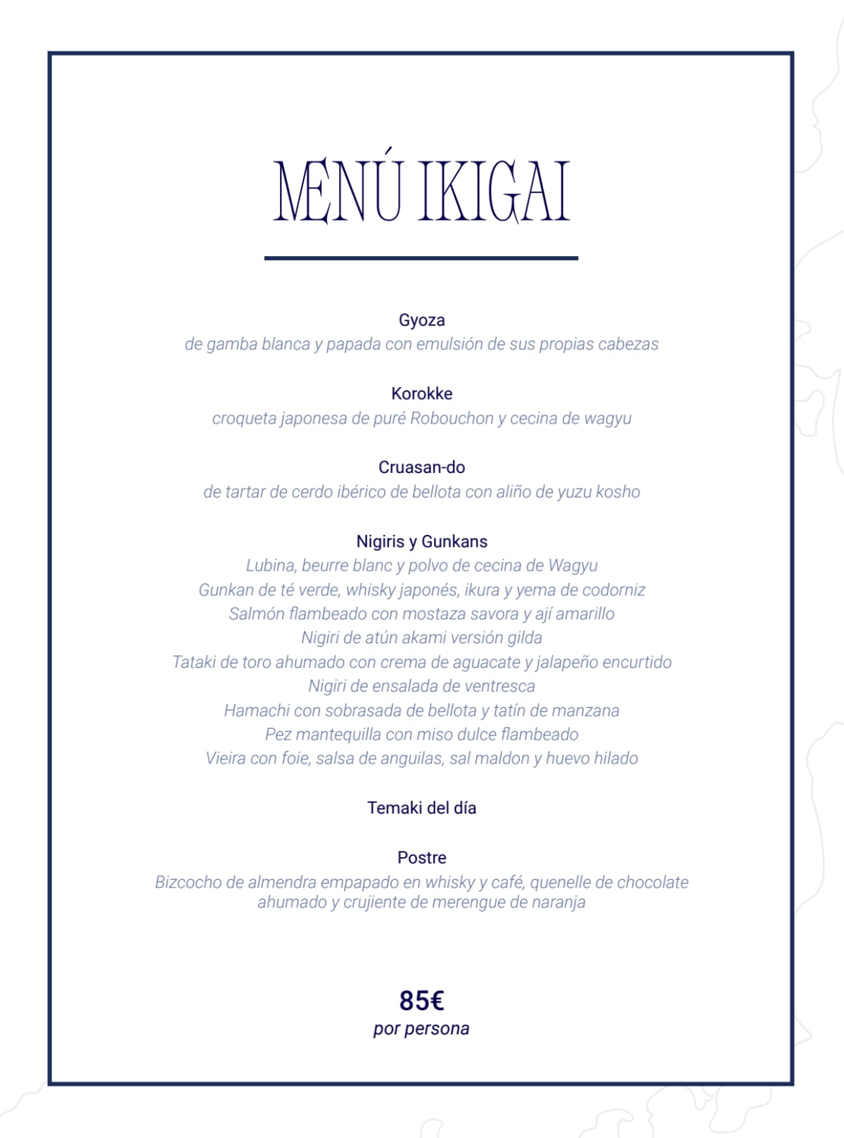 Ikigai Velazquez menu