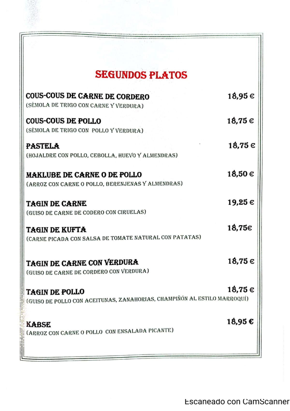 Aladino menu