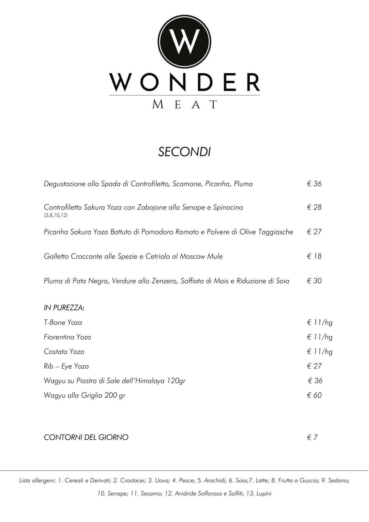 Wonder Meat menu
