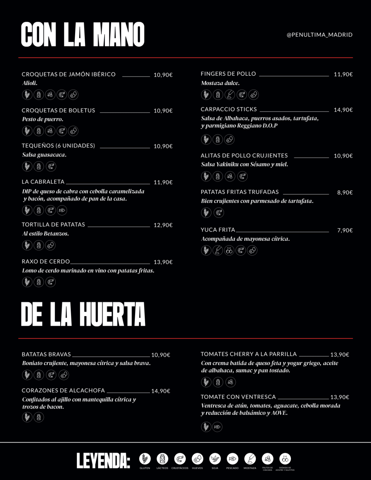 La Penúltima de Chamberí menu