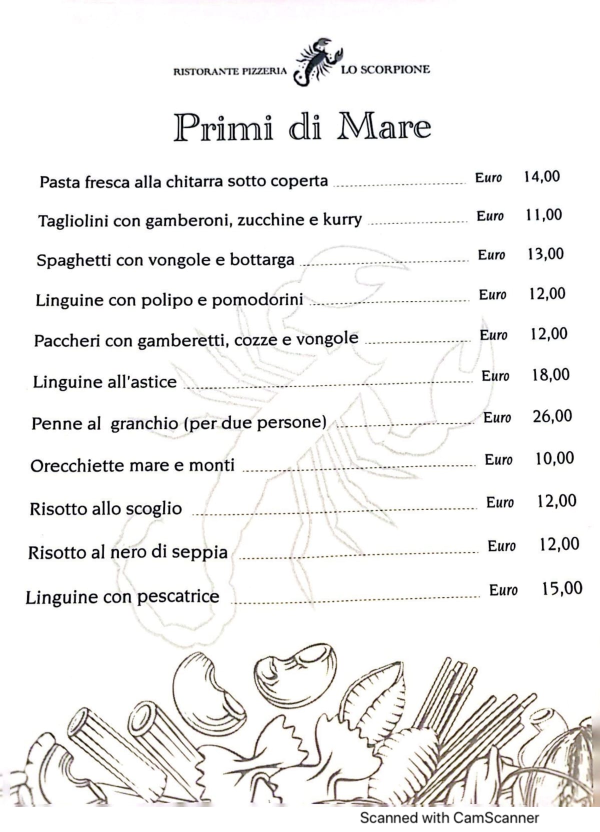 Ristorante Lo Scorpione menu