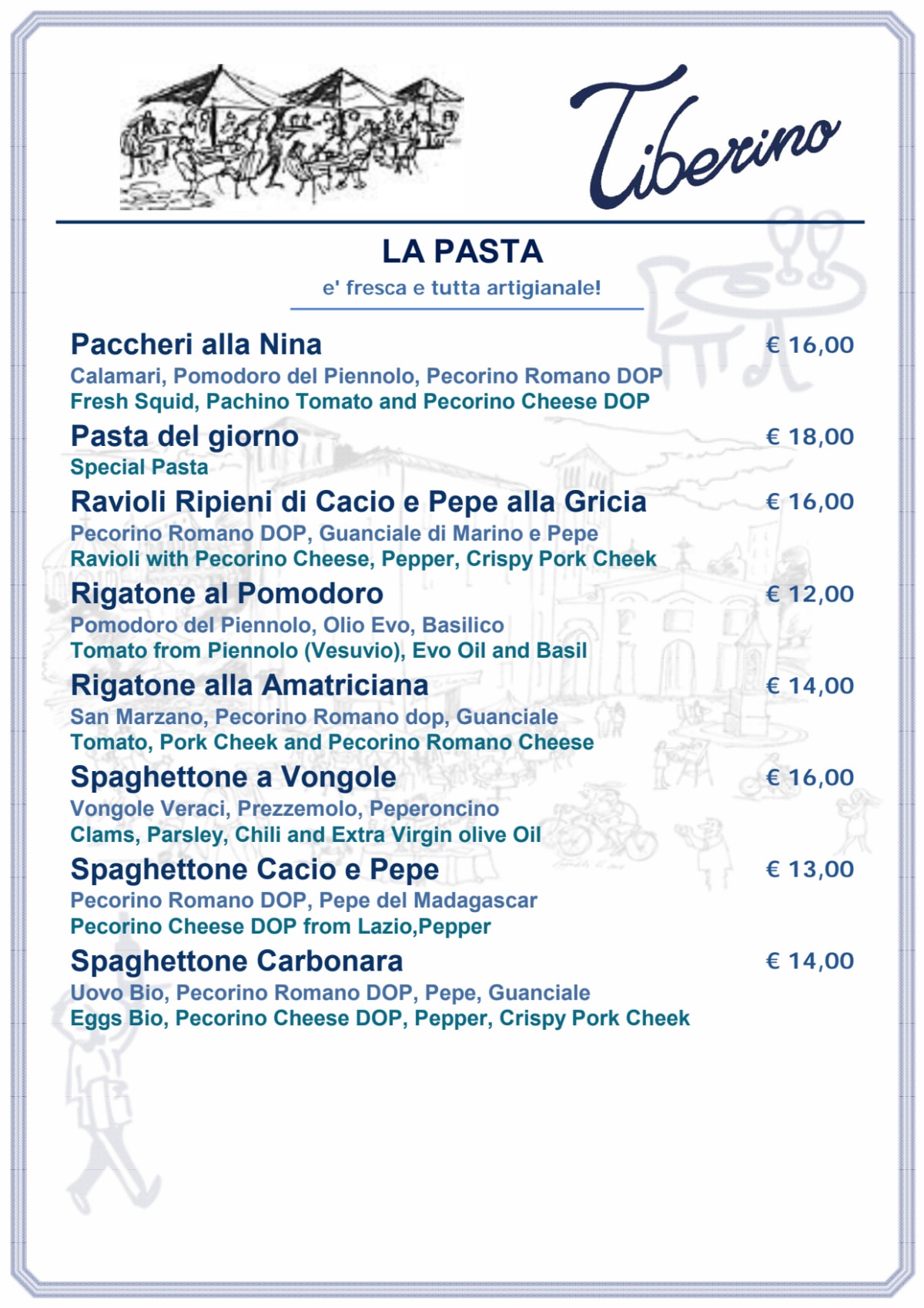 Tiberino a Roma menu