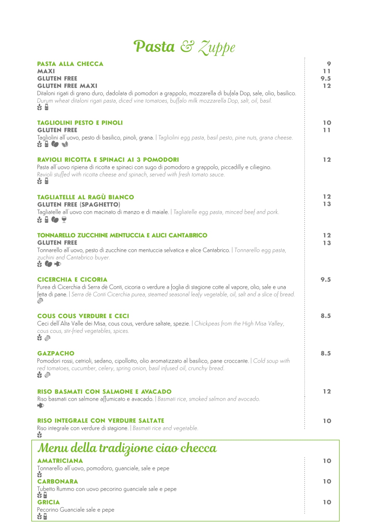 Ciao Checca menu