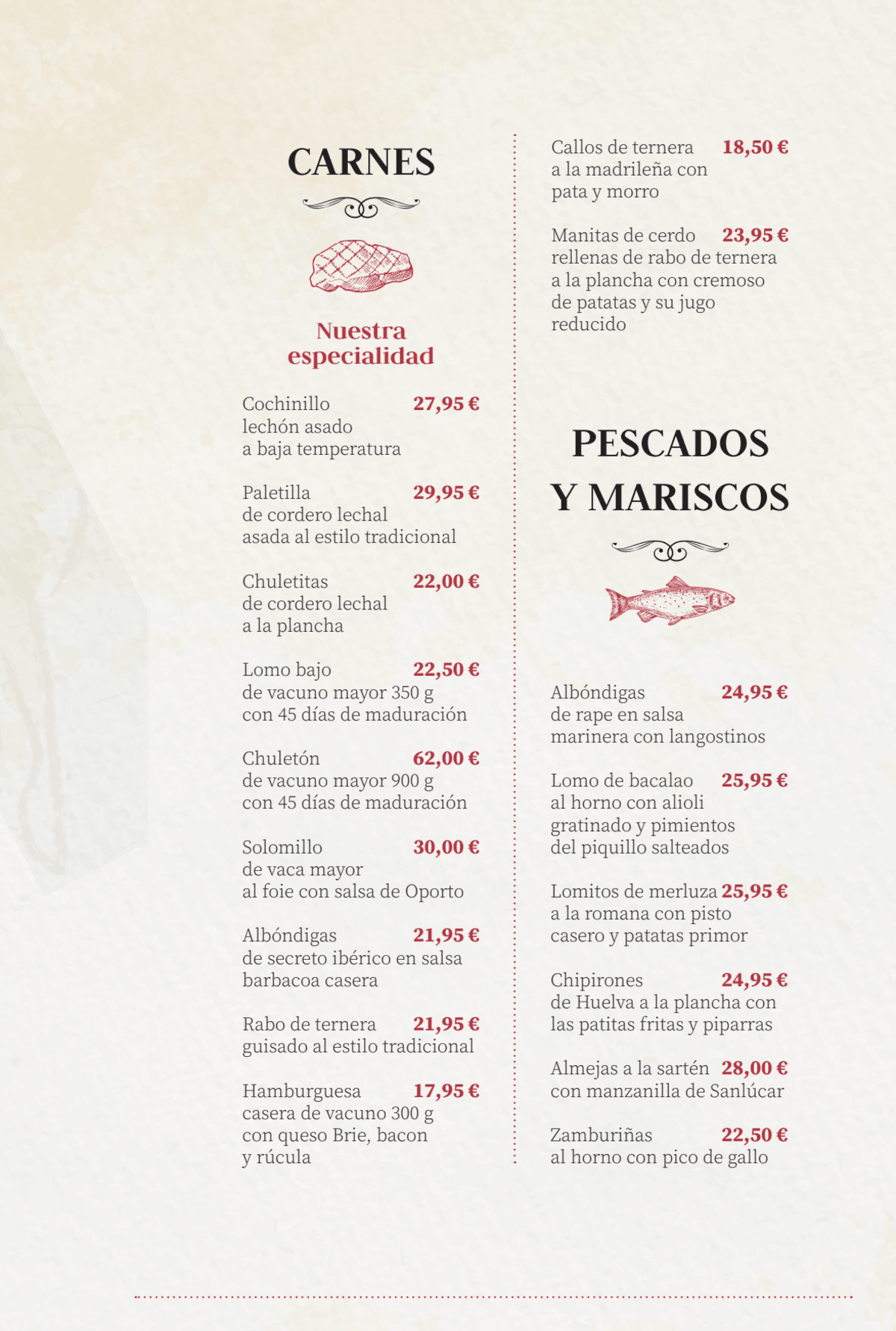 Los Galayos menu