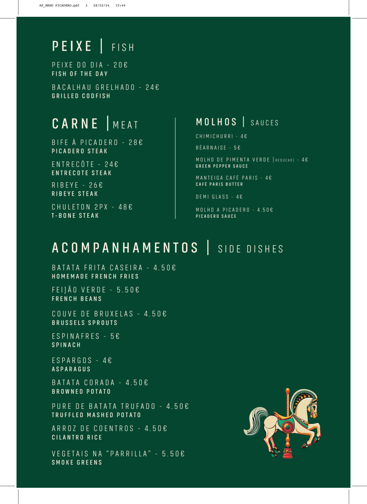 Picadero menu