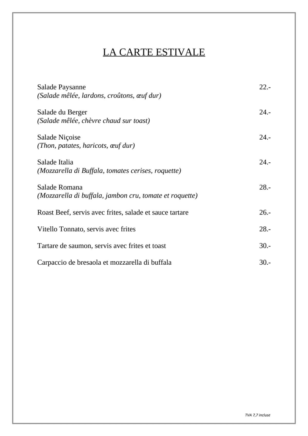 Chez Pépé menu