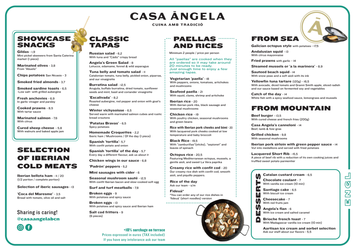 Casa Angela menu