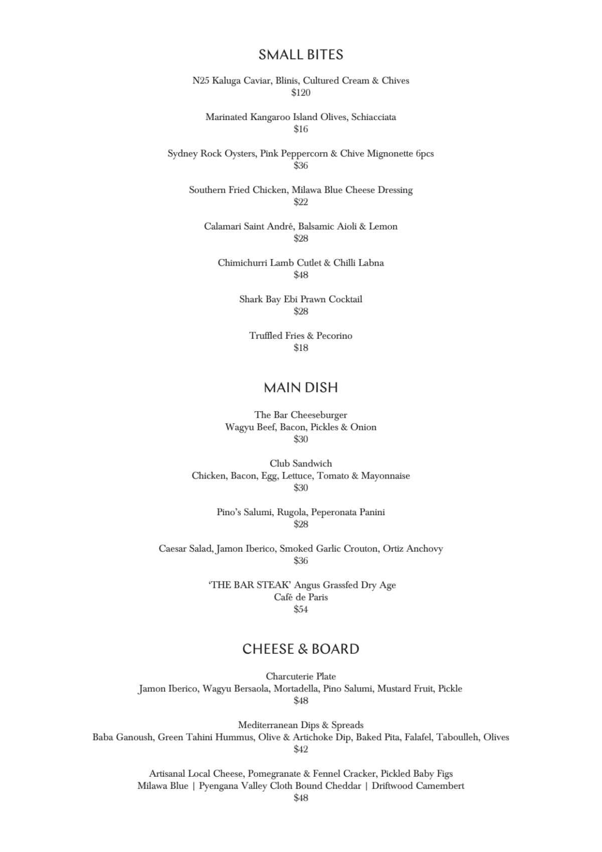 Menu 2023 The Bar In Double Bay NSW TheFork