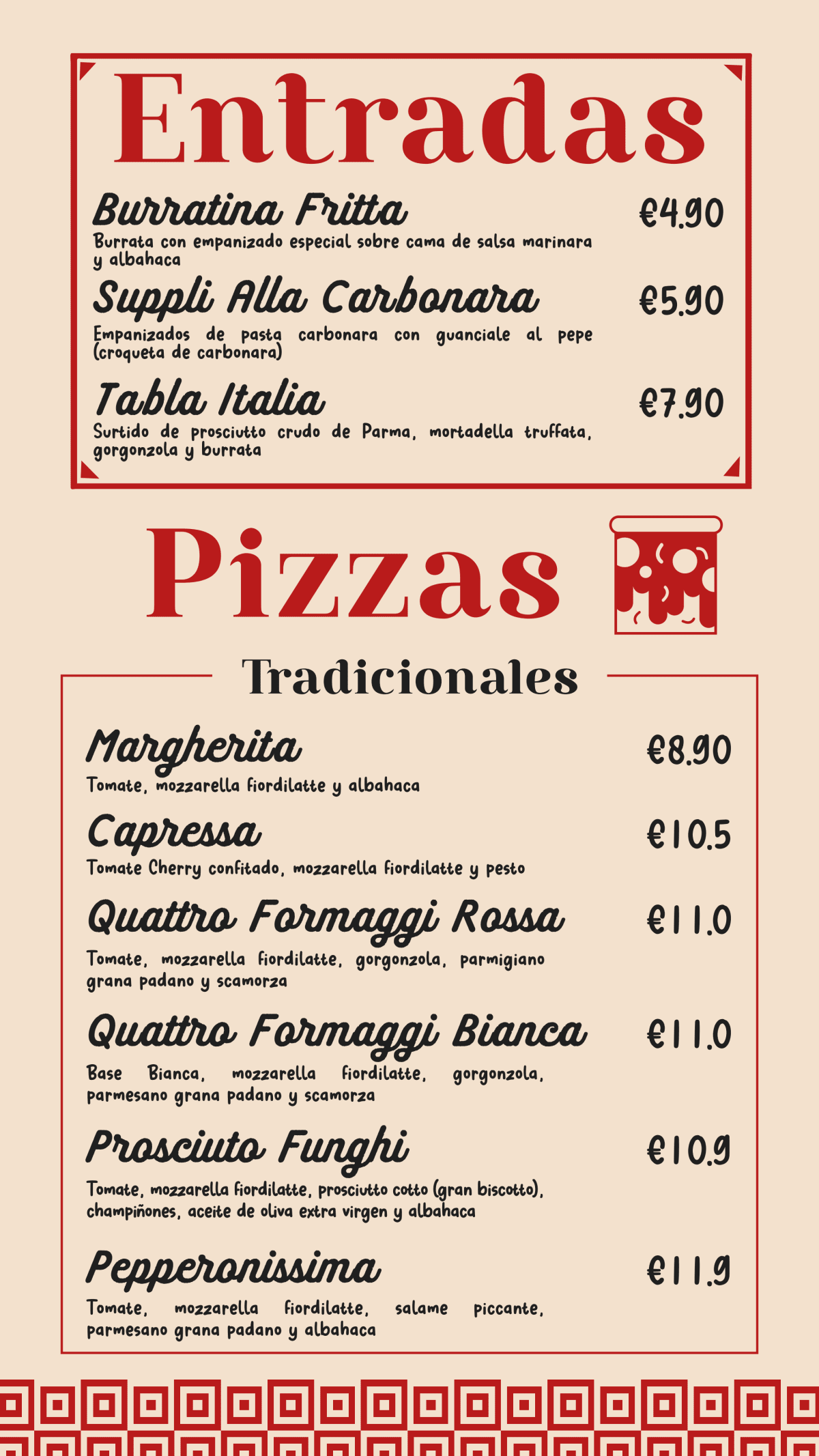 Quadrato Pizzeria menu