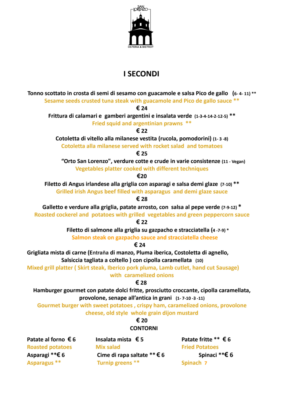 San Lorenzo menu