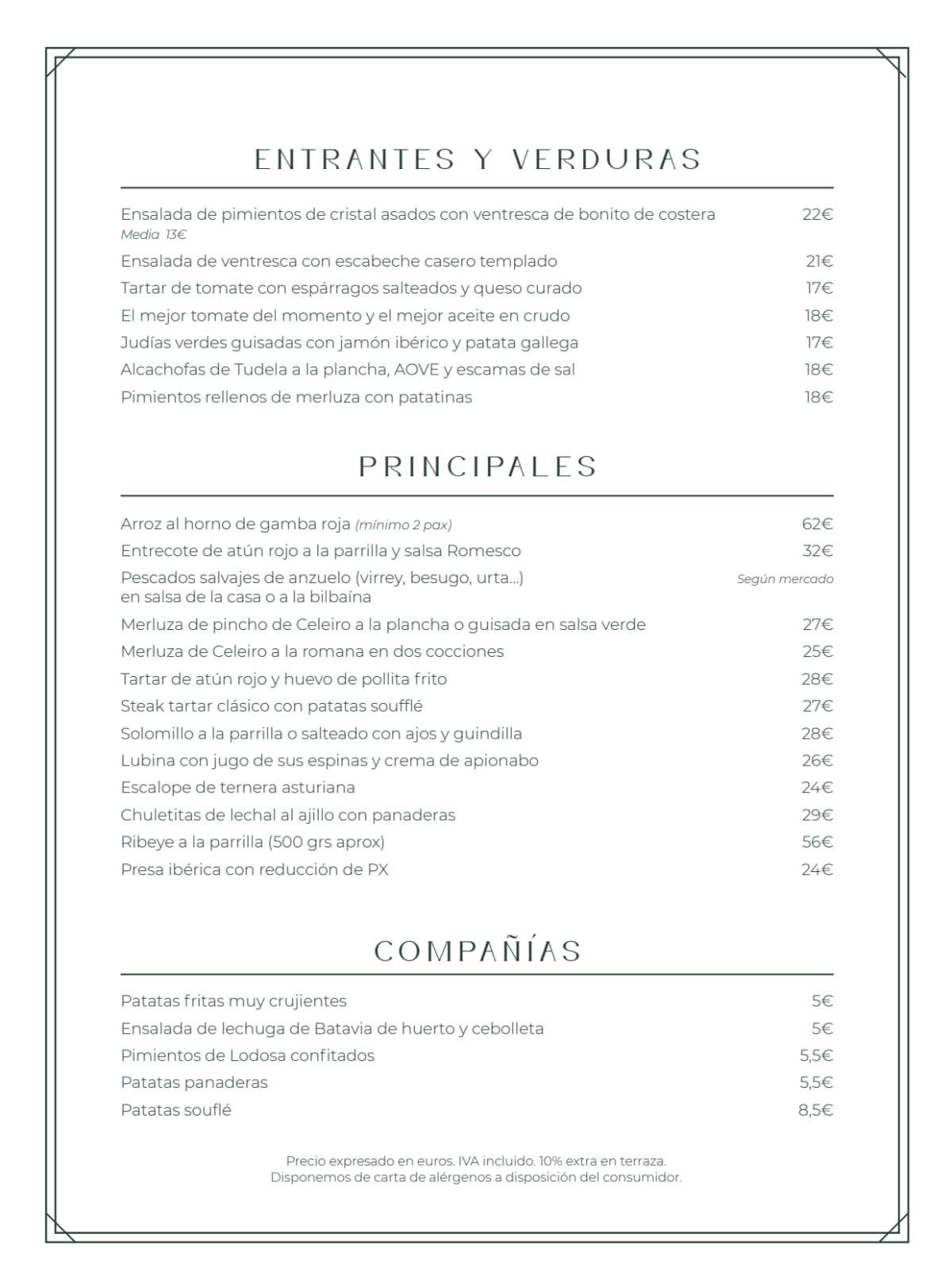 Virrey menu