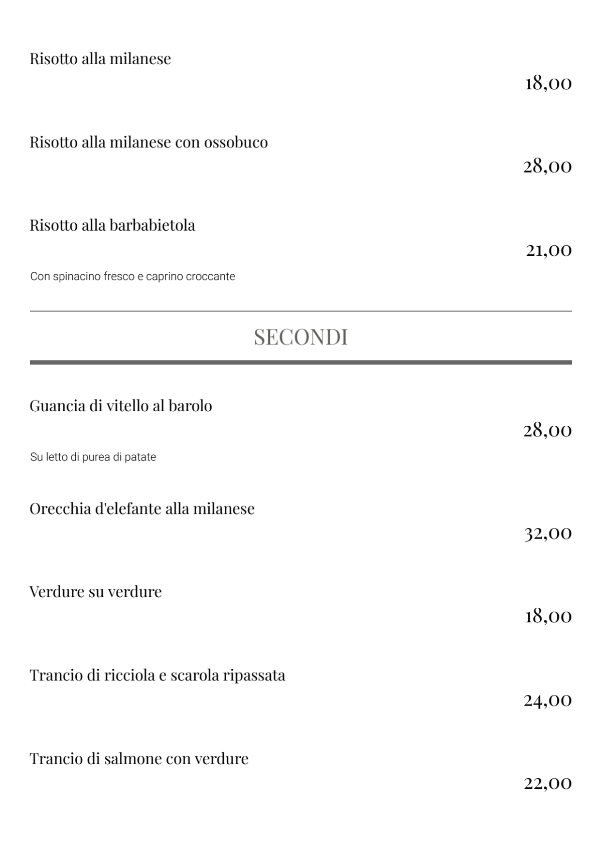 L'Ov Milano Monti menu