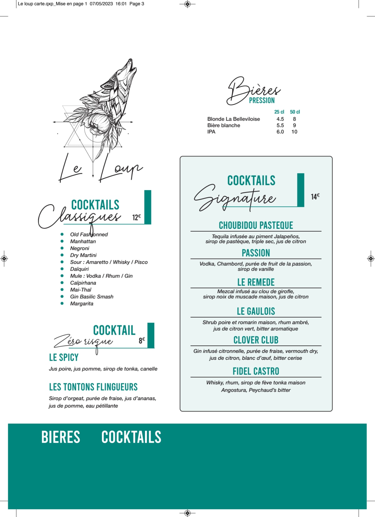 Au Loup menu