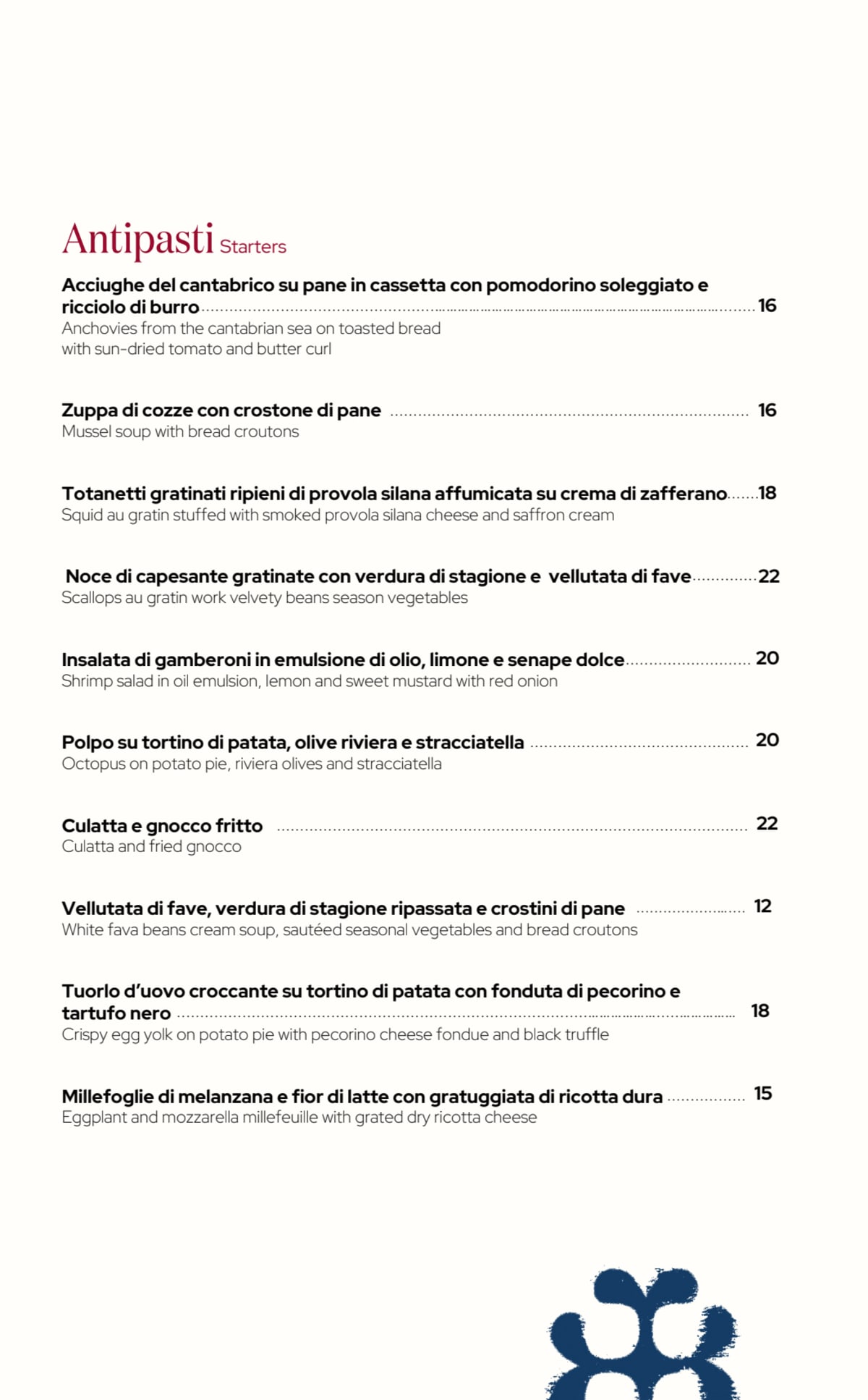 Saporimaestri menu