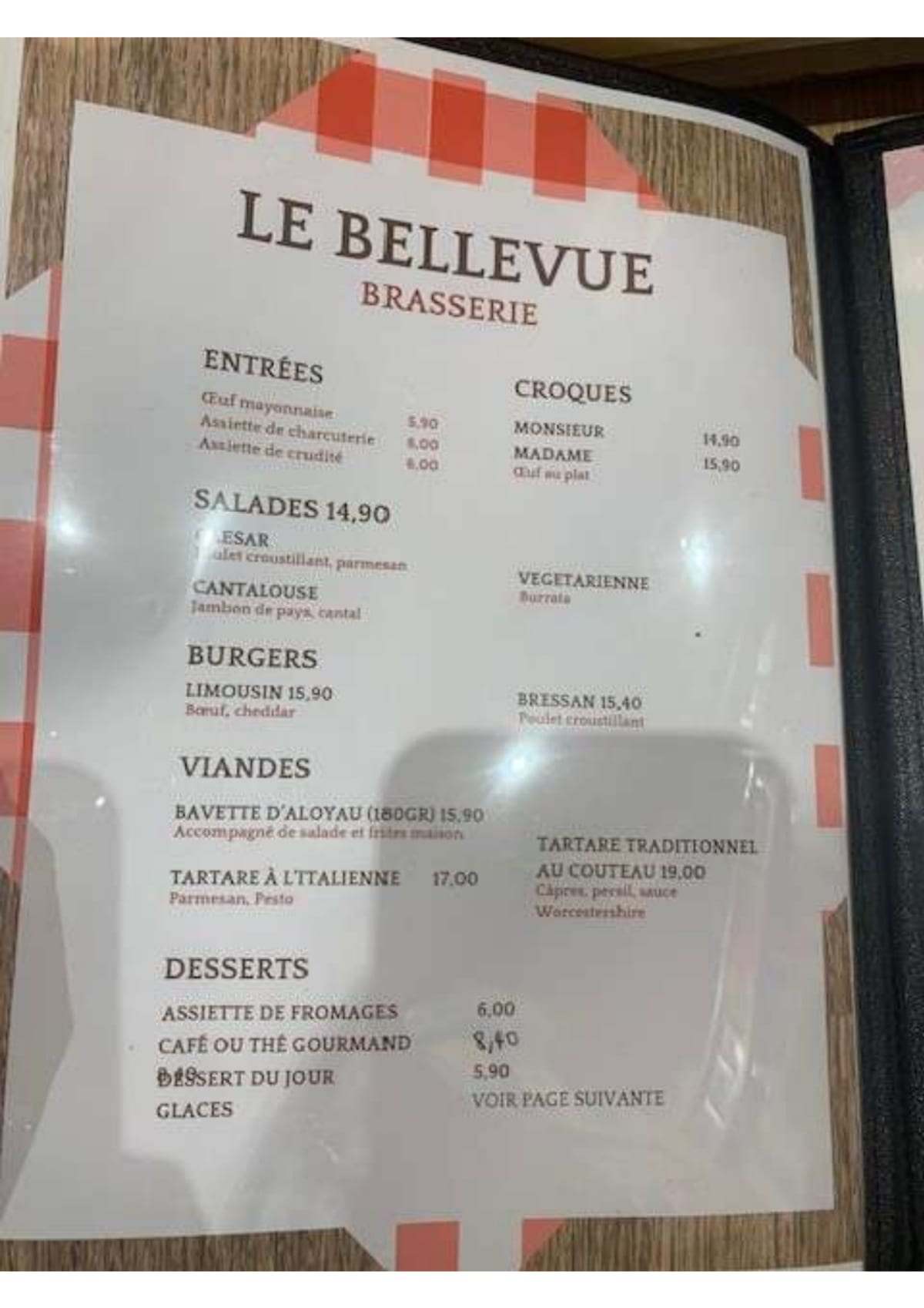 Le Bellevue menu