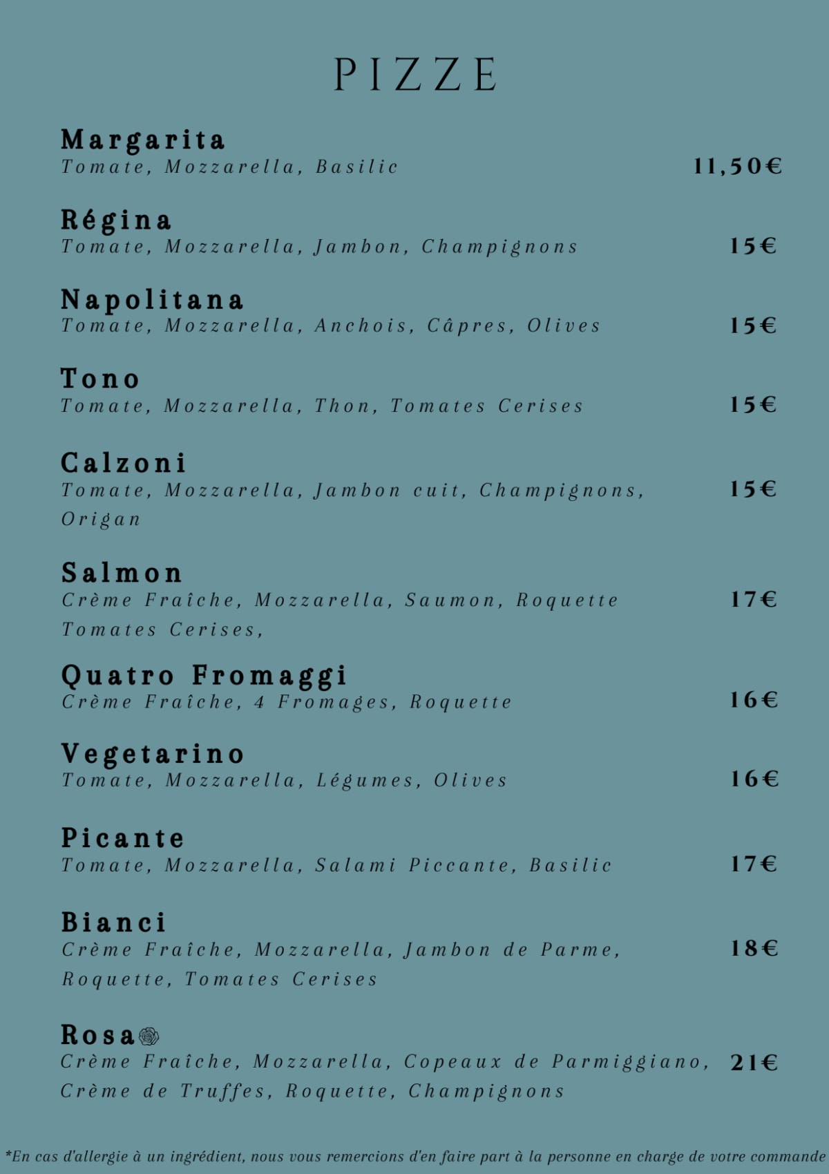 Rosa menu