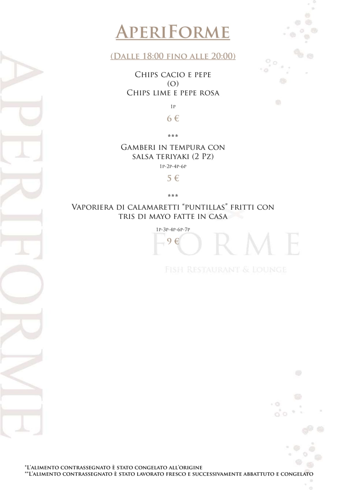 Forme - Fish Restaurant & Lounge menu