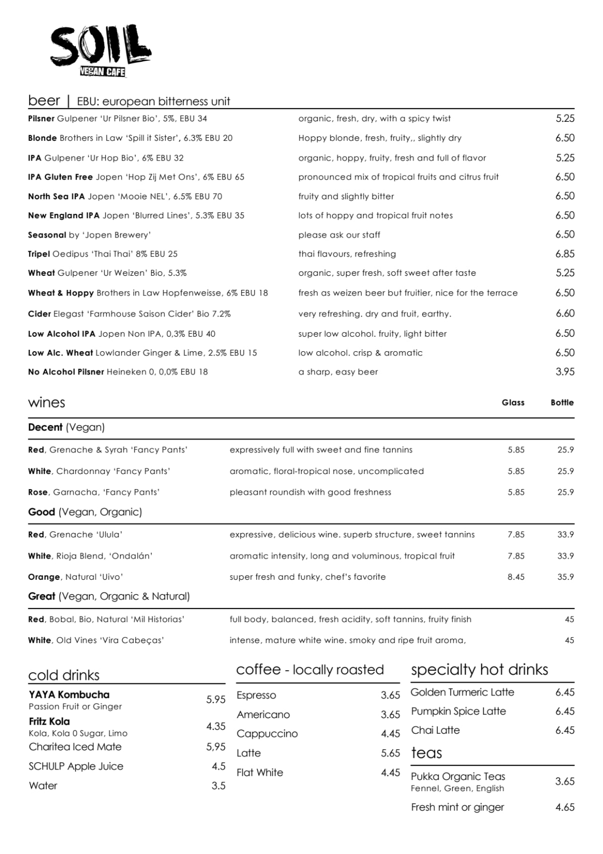 SOIL Vegan Café - EAST menu