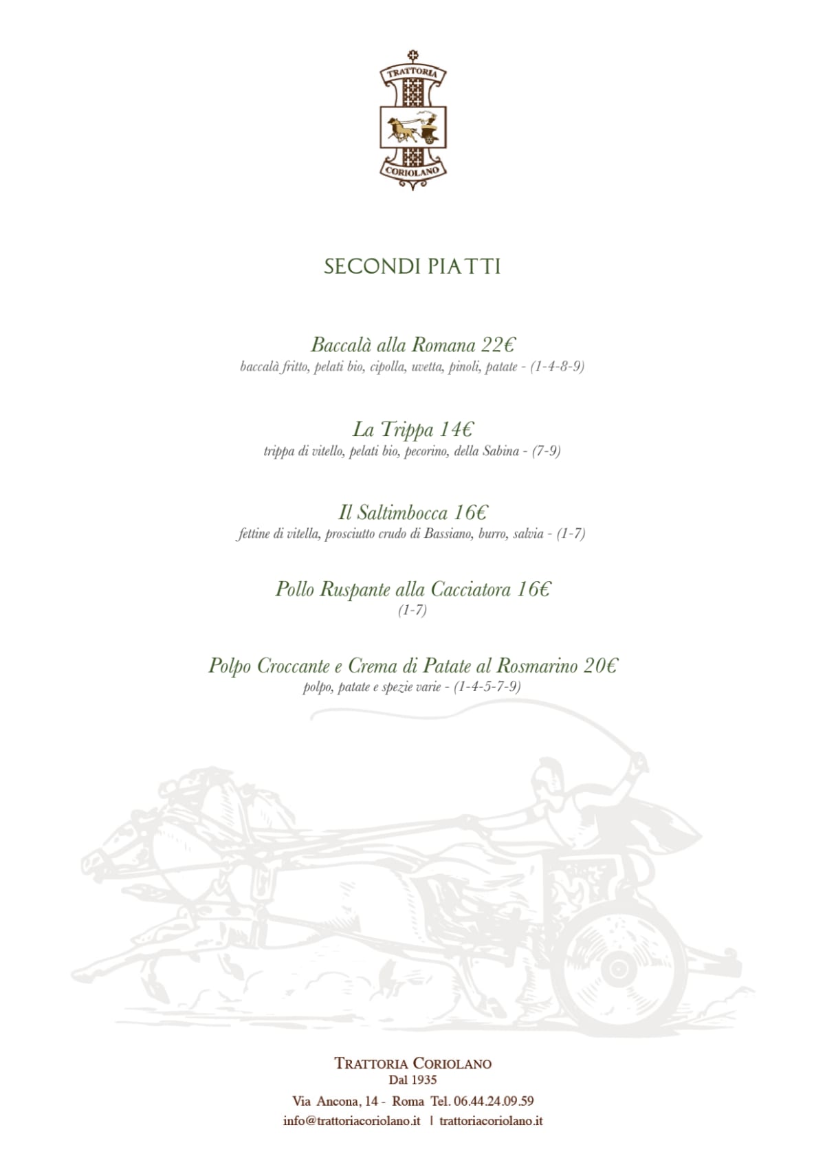 Trattoria Coriolano menu