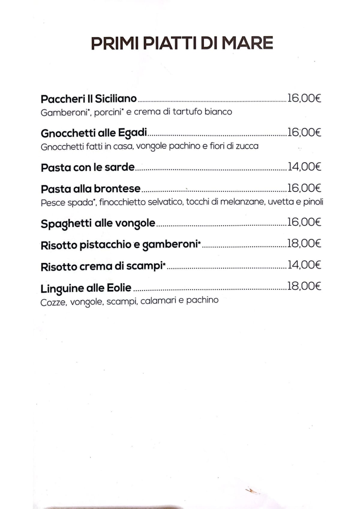 Squisito Vescovio menu