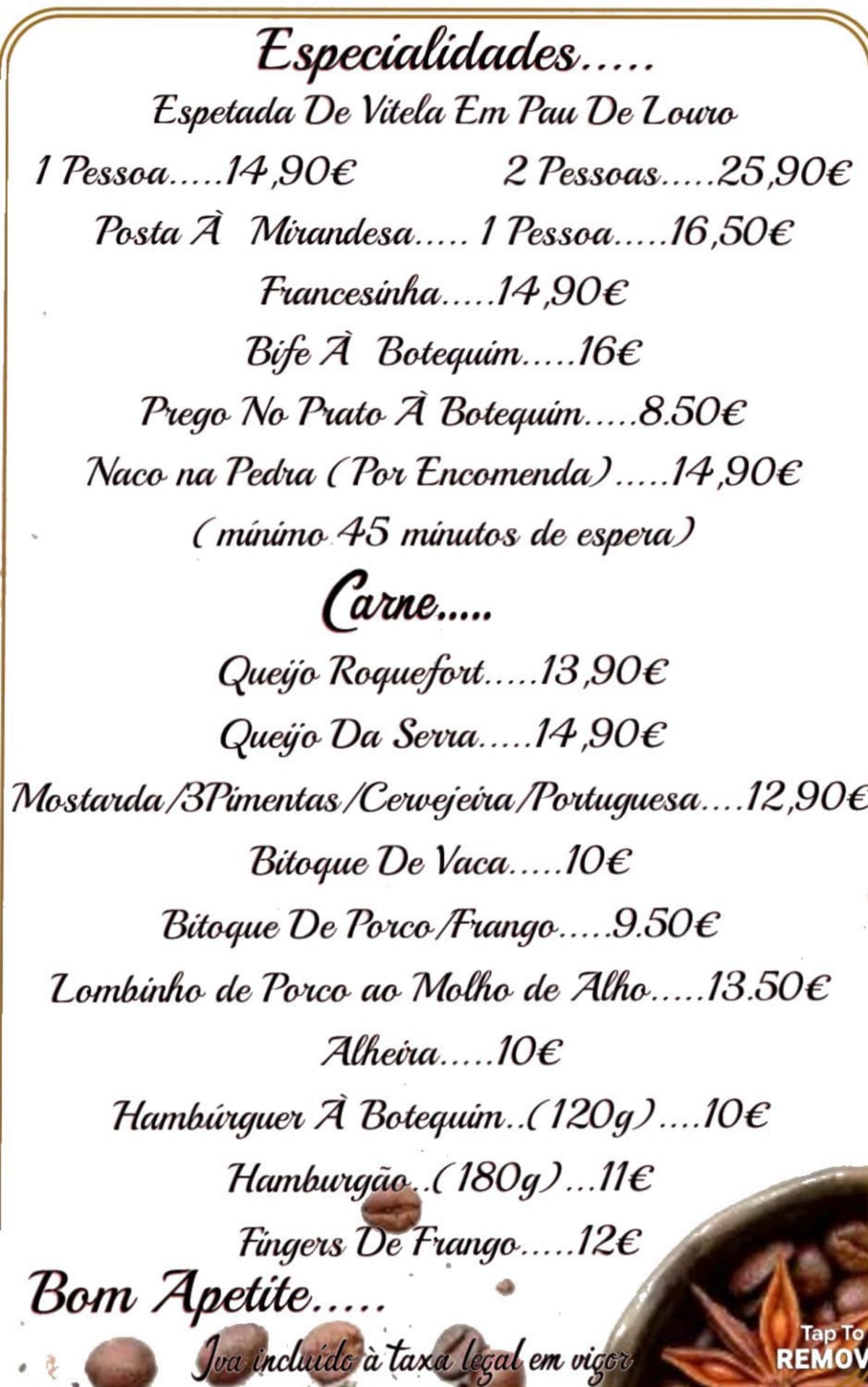 Botequim o Encontro menu