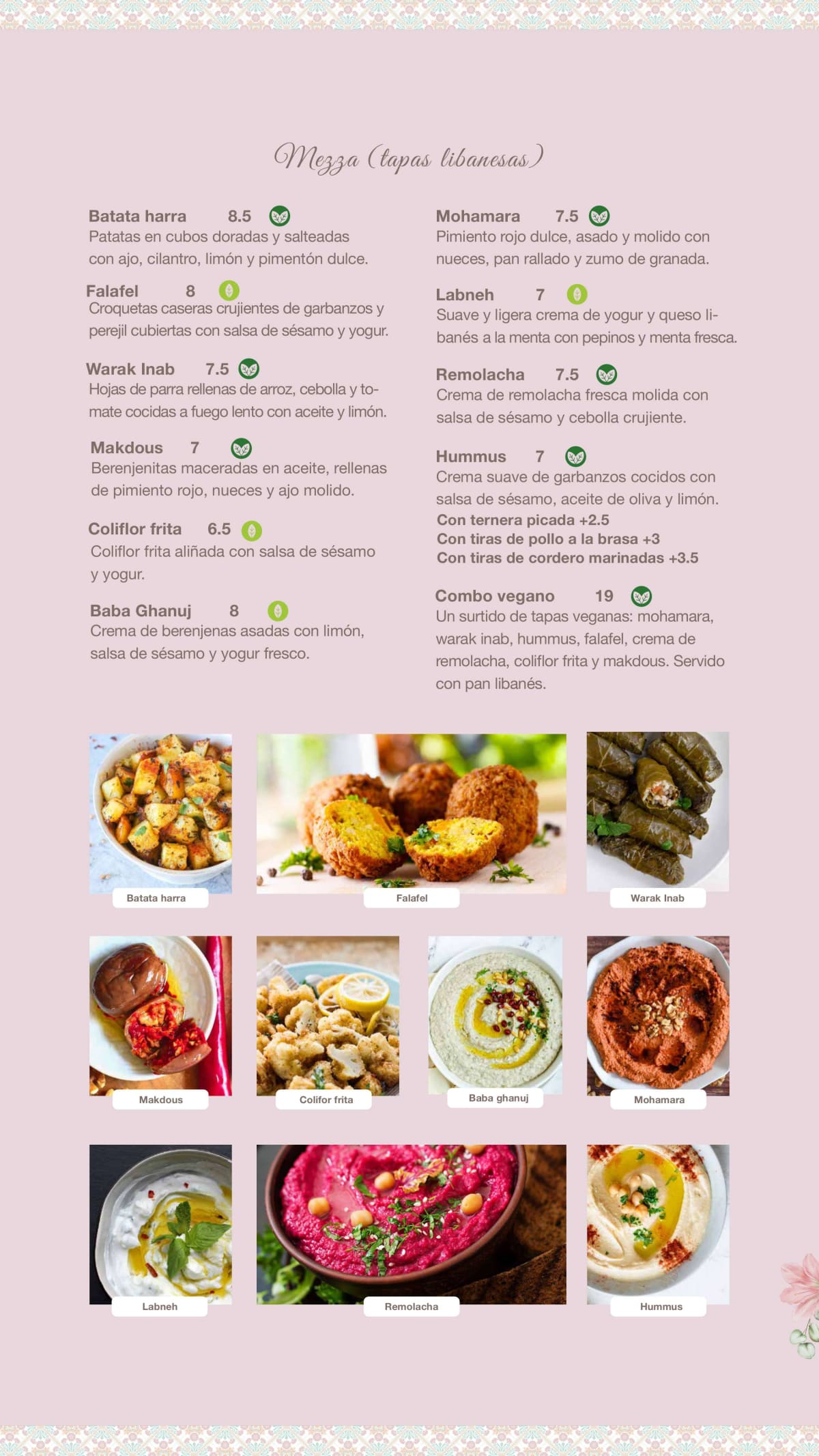 Salwa Cocina Libanesa menu