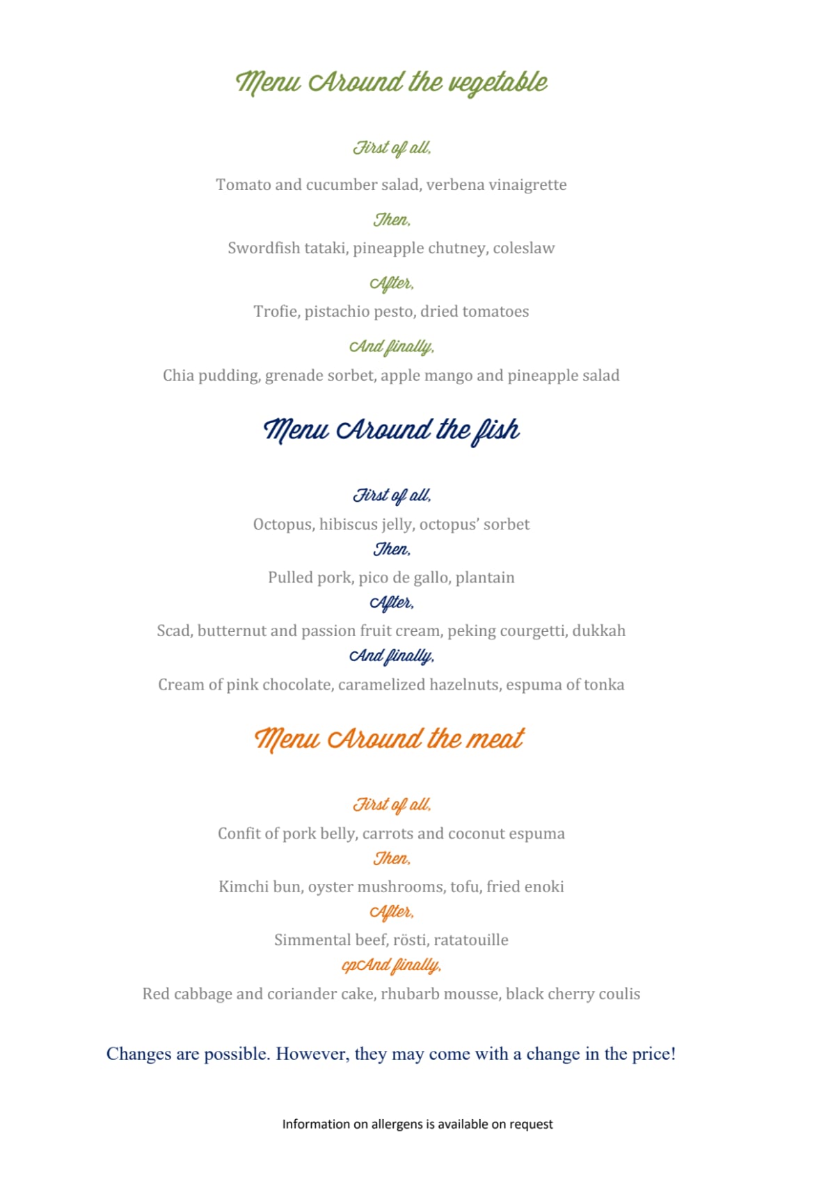 Harvest menu