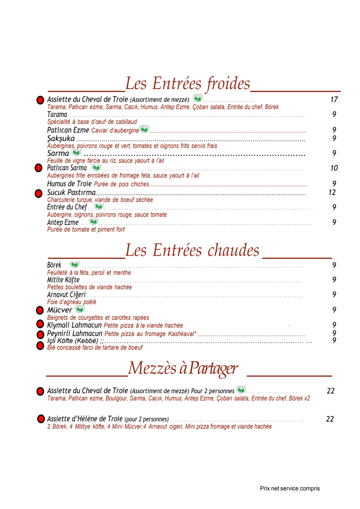 Le Cheval de Troie menu