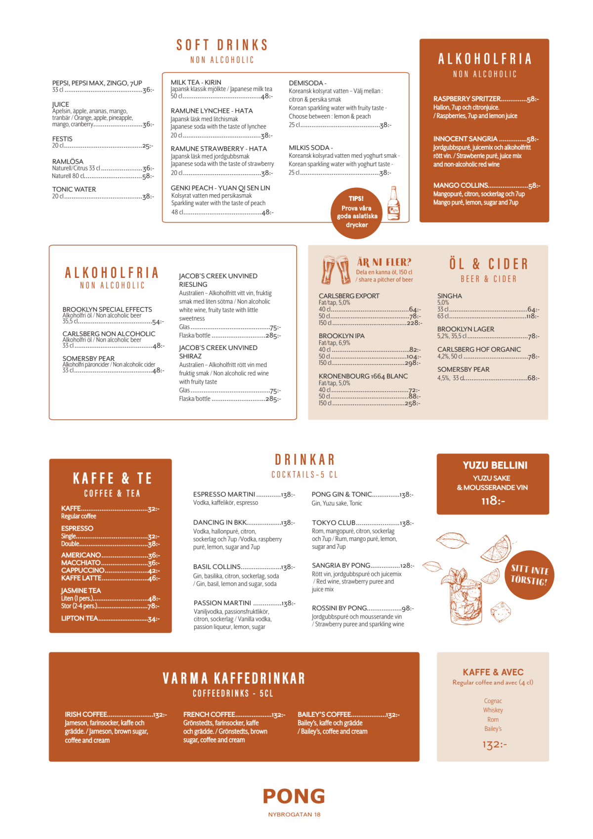 Pong Nybrogatan menu